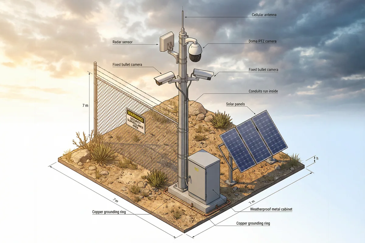 Wilderness perimeter fence surveillance node