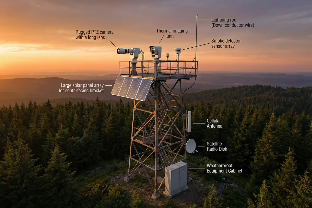 Forest fire lookout surveillance tower