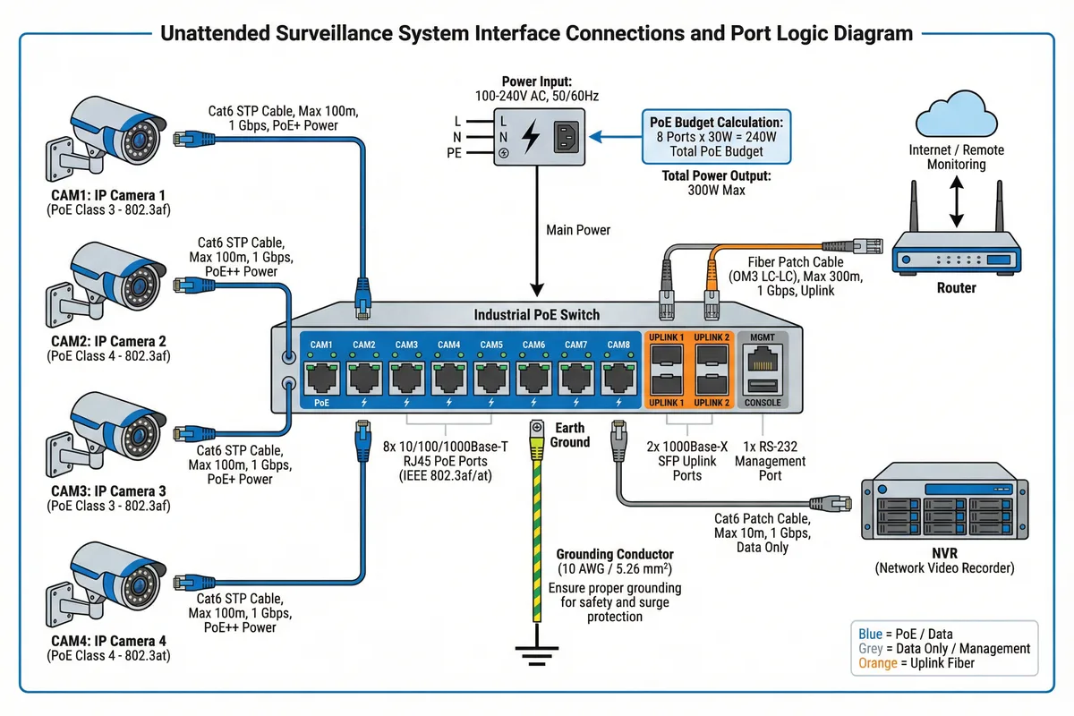 Interface connections and port logic diagram