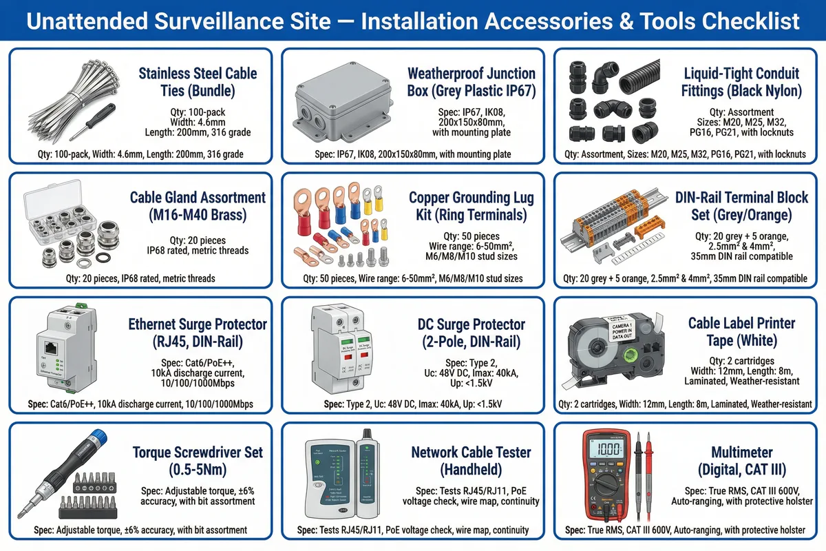 Installation accessories and tools checklist